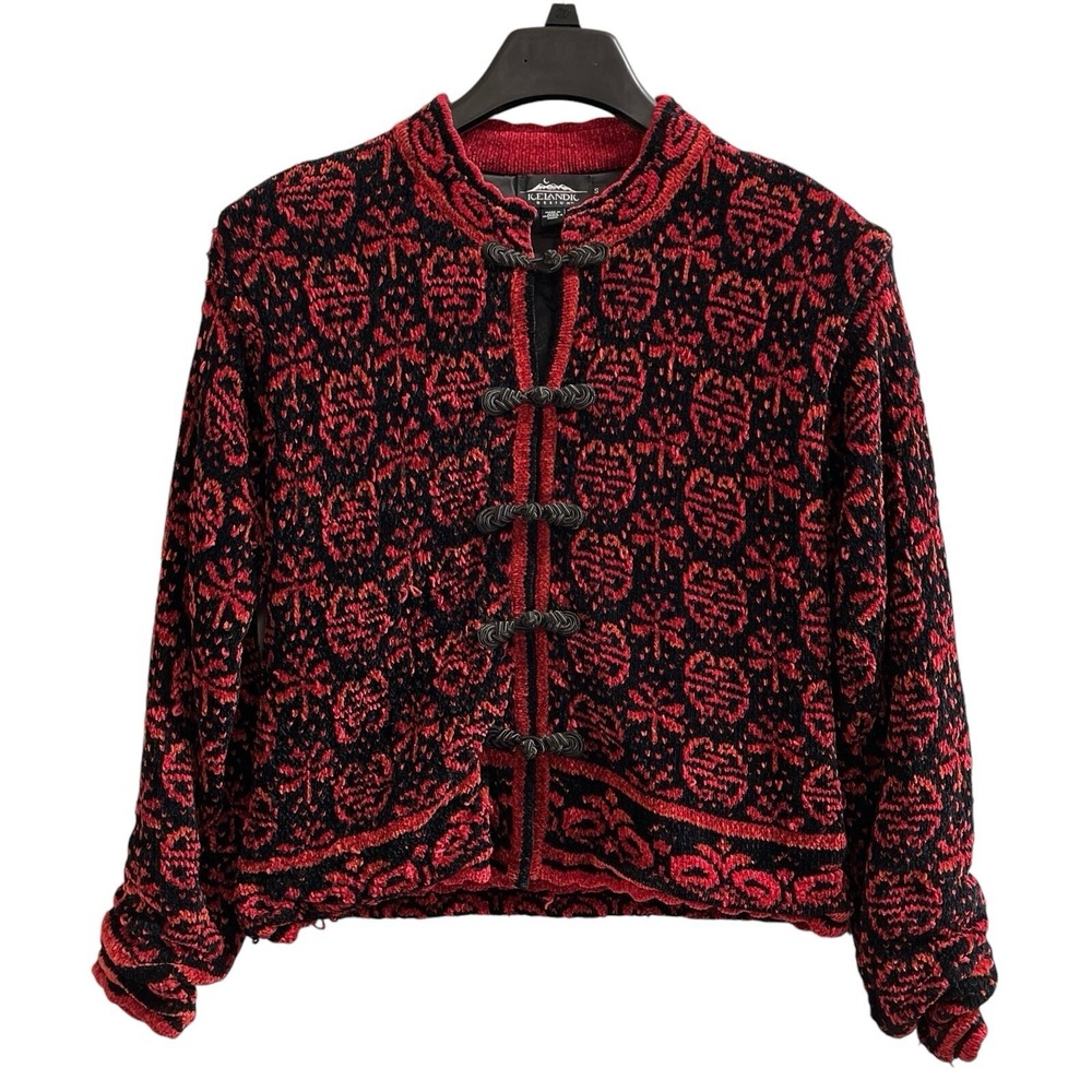 Icelandic Design Sweater Womens S Black Red Blazer Cardigan‎ Nordic Fair Isle